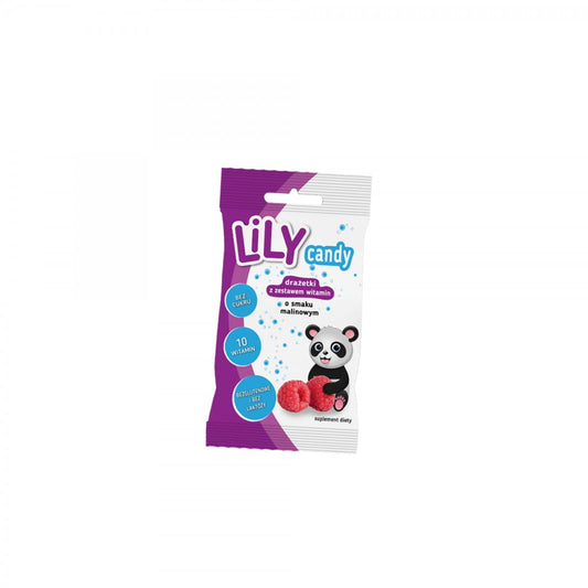 Himbeergeschmack Dragees mit Vitaminen von 7 PHARMA, LILY CANDY, 40 g, bunte Vitamin-Dragees im Glas