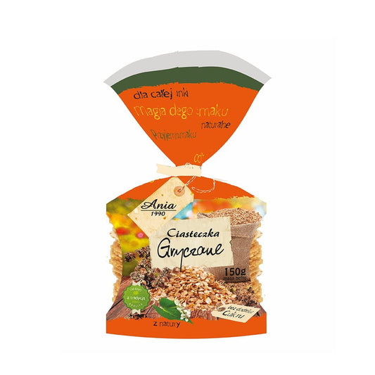 Bio Buchweizenplätzchen ohne Zucker von ANIA, 150 g, knusprige Kekse auf einem weißen Teller, ideal für gesunde Snacks