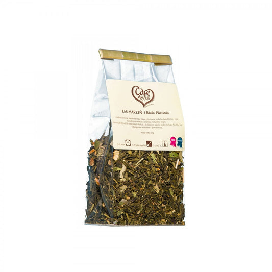 Grüner Blättertee mit Duft von Pfingstrose, 50 g, CAFE CREATOR, frischer grüner Traumwald-Tee in Packung