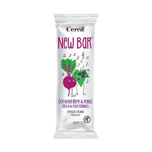 Müsliriegel mit Rote Bete und Johannisbeere von CEREABAR, 33 g, Nahaufnahme des Riegels auf hellem Hintergrund