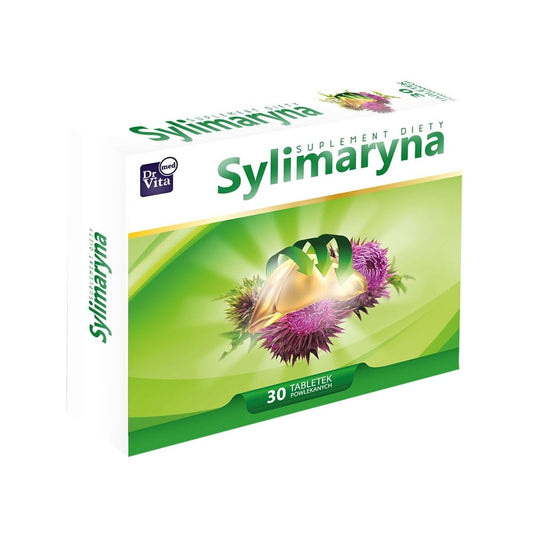 Silymarin 30 Tabletten von DRVITA, Detailansicht der Packung mit 30 Tabletten für die Lebergesundheit