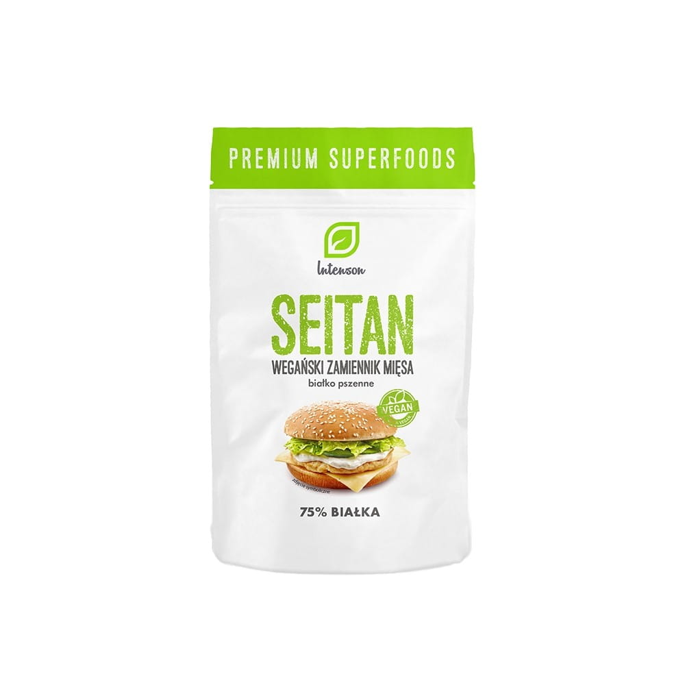 Veganer Seitan Fleischersatz aus Weizeneiweiß von INTENSON, 150 g, frisch und naturbelassen auf weißem Hintergrund