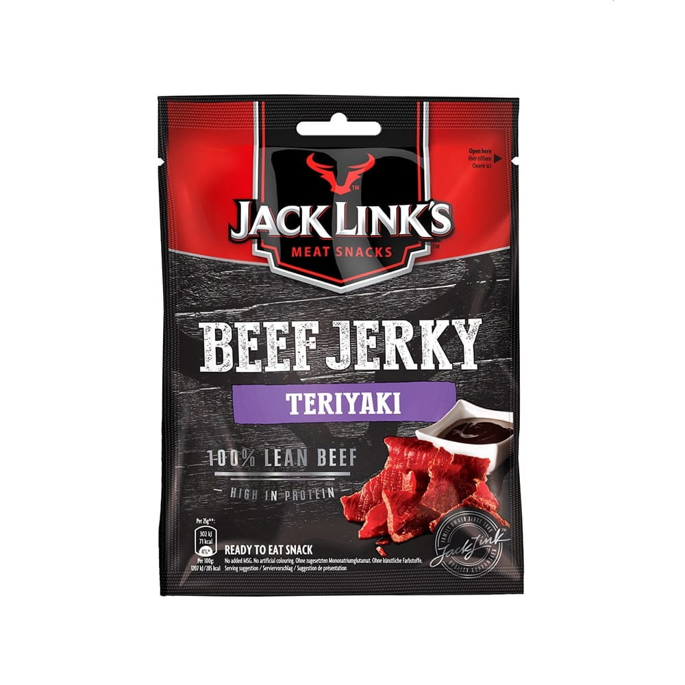 Getrocknete und geräucherte Rindfleischstücke von JACK LINK'S, Teriyaki-Geschmack, 25 g.