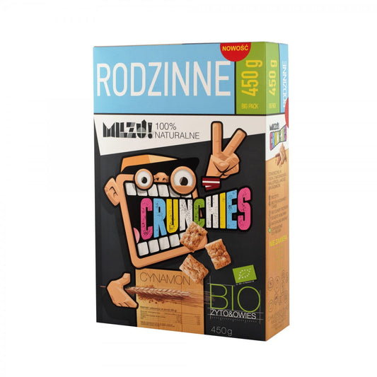 Bio Roggen- und Hafer-Zimt-Crunchies von MILZU, 450 g, knuspriges Müsli mit Zimt und Vollkorngetreide, sichtbare Müsliflocken.