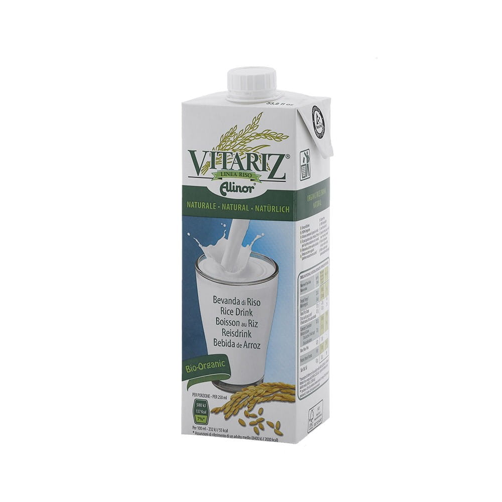 Natürliches Bio-Reisgetränk von VITARIZ in 1000 ml Flasche, cremige Textur, ohne Zusatzstoffe, ideal für vegane Ernährung.