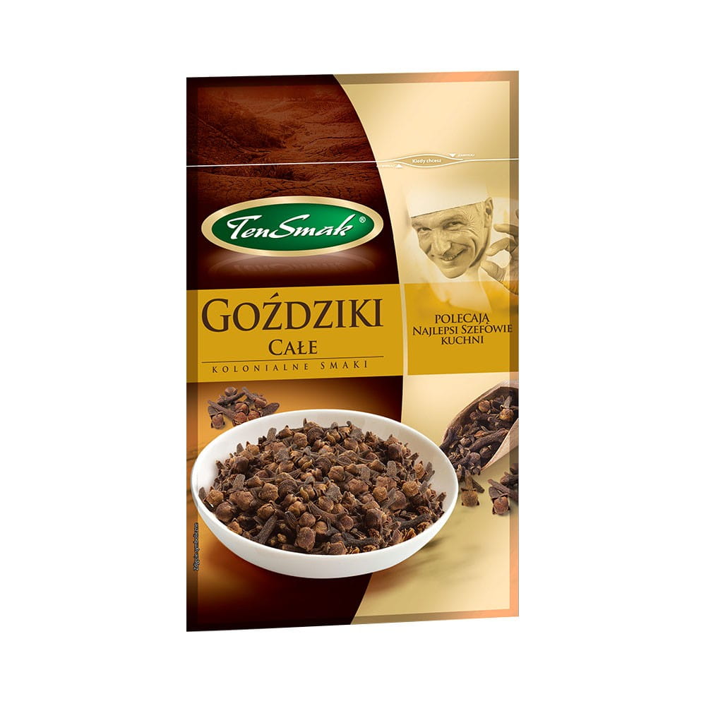 Ganz Gewürznelken von TEN SMAK, 10 g, frische, aromatische Gewürznelken auf weißem Hintergrund.