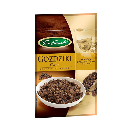 Ganz Gewürznelken von TEN SMAK, 10 g, frische, aromatische Gewürznelken auf weißem Hintergrund.