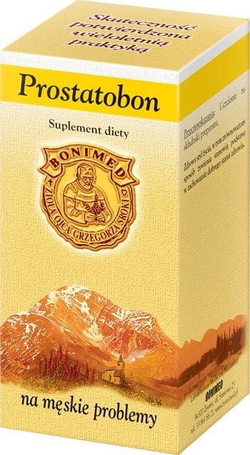 Prostatobon 60 Kapseln von BONIMED, Nahrungsergänzungsmittel zur Unterstützung der Prostata, in einer weißen Verpackung.