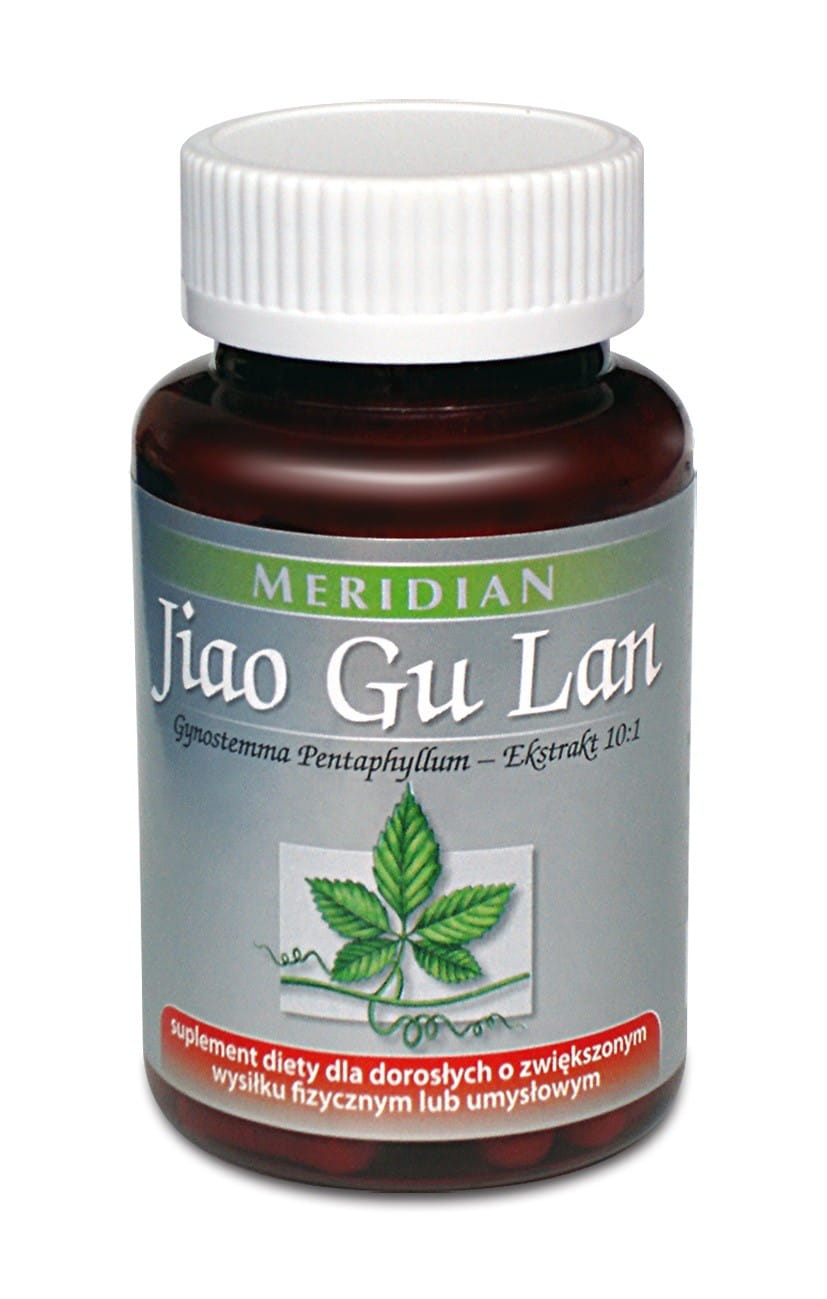 Jiao Gu Lan Gynostemma Meridian-Kapseln in einer Dose, Nahaufnahme der Verpackung, natürliche Heilpflanze für Gesundheit und Wohlbefinden