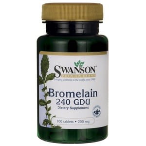 Bromelain 100 mg Tabletten von SWANSON, natürliche Enzympräparate zur Unterstützung der Verdauung, auf weißem Hintergrund.