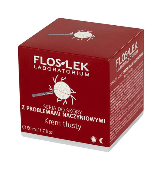 Gefäßfettcreme von FLOS-LEK in einer weißen Tube mit blauer Beschriftung, für die Hautpflege.
