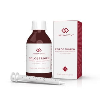 Bioaktive Colostrum Junior orale Suspension von GENACTIV, 150ml Flasche mit lyophilisiertem 500mg Präparat, für Kinder.