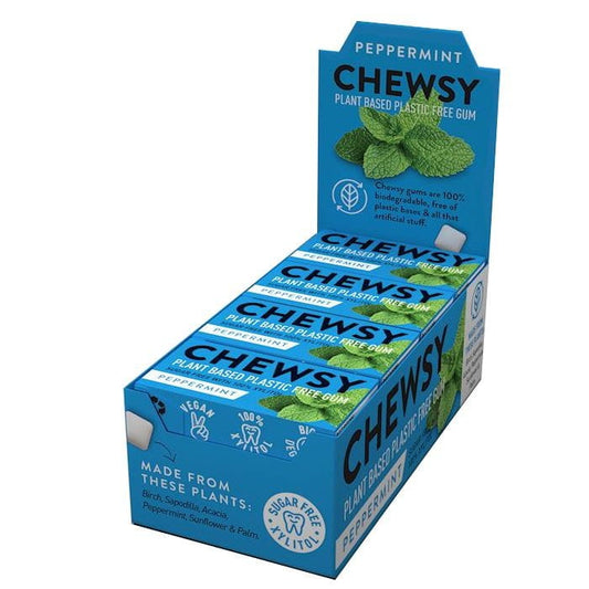 Kaugummi Chewsy Pfefferminz mit Xylit, 15g Packung, 12 Stück, erfrischender Kaugummi in Display Verpackung