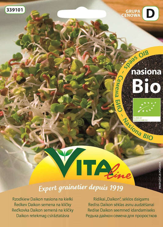 Bio Rettichsamen Daikon für Sprossen, 20 g, von VITA LINE, frische Samen für keimende Sprossen.