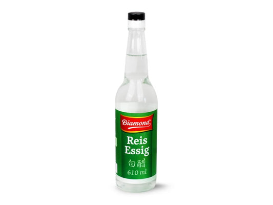 Reisessig 3% von DIAMOND, 610 ml Flasche, klare Flüssigkeit in transparenter Flasche auf weißem Hintergrund