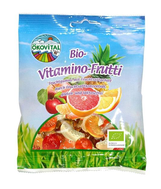Laktosefreie, glutenfreie Bio-Fruchtgelees mit Vitamin C von OKOVITAL, 100g, in attraktiver Verpackung.