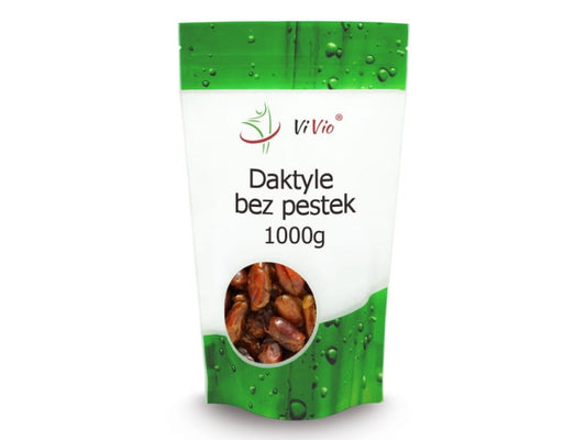 Datteln 1000g von VIVIO, frische getrocknete Datteln in einer transparenten Packung, ideal für Snacks und Desserts