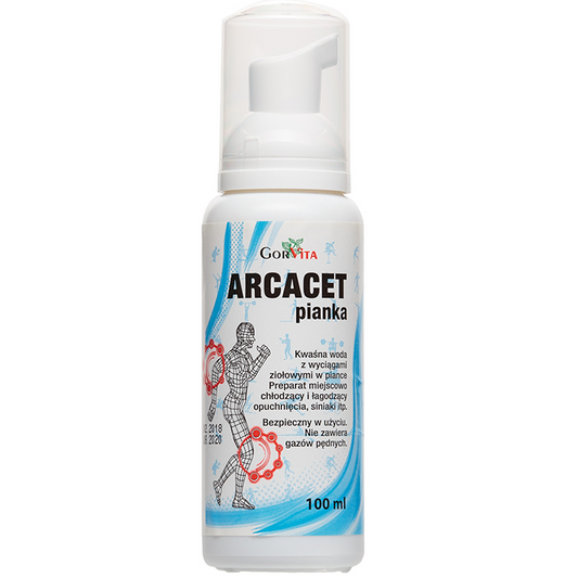 Schaumflasche mit 100 ml Arcacet-Schaum von GORVITA, klare Verpackung mit weißem Schaum im Behälter