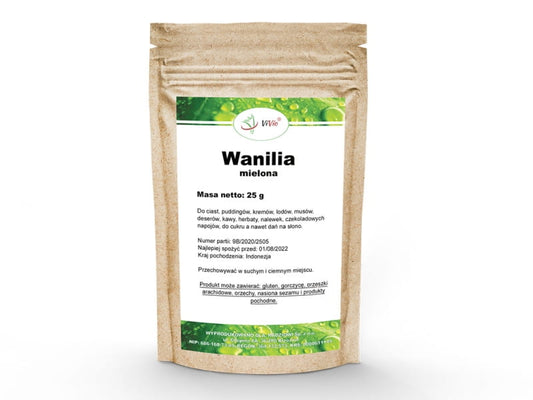 Gehackte Vanille aus VIVIO 25g, fein gehackt, ideal für Backen und Desserts, in transparentem Behälter sichtbar