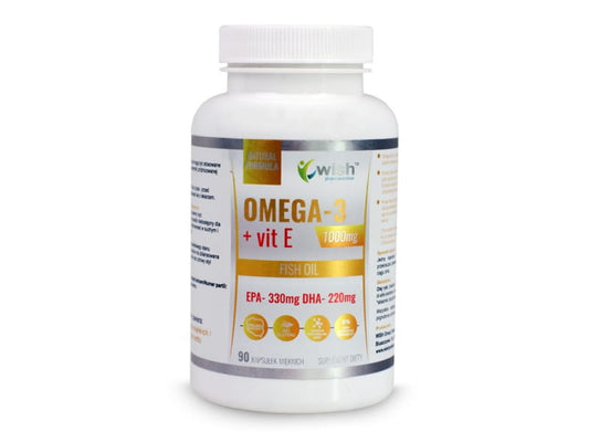 Omega 3 Fort Gold DHA220 mit Vitamin E, 90 Kapseln, WISH, hochwertige Fischölkapseln für Herz und Gehirn