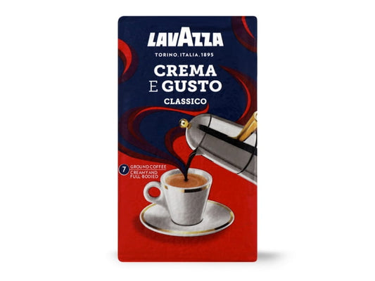 Gemahlener Kaffee mit Crema e'gusto Clas von Lavazza, 250 g, cremige Kaffeecrema in einer Packung.