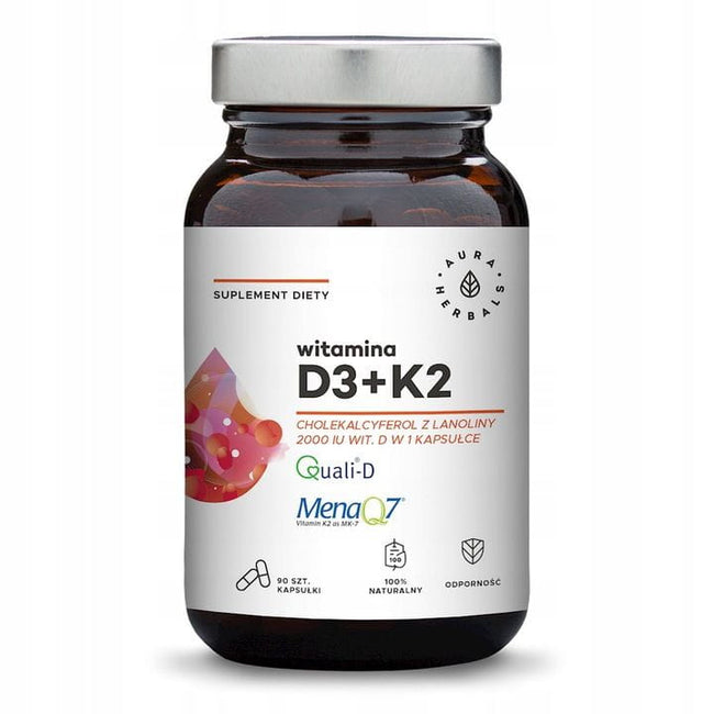 Vitamin D3 (2000iu) + K2 (100mcg) 90 Kapseln AURA HERBALS Hover Image