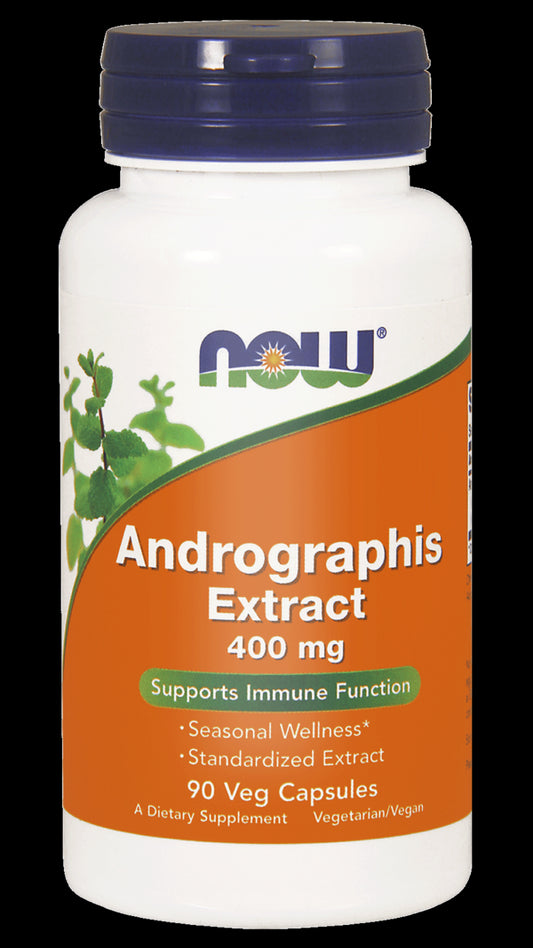 Hübsche Nahaufnahme von NOW FOODS Andrographis-Extrakt 400mg in 90 Kapseln, gesundheitsförderndes Nahrungsergänzungsmittel.