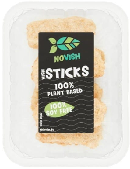 Veganer Fischersatz in Sticks, pflanzliche Fischalternative von Novish, 180 g, auf weißem Hintergrund sichtbar