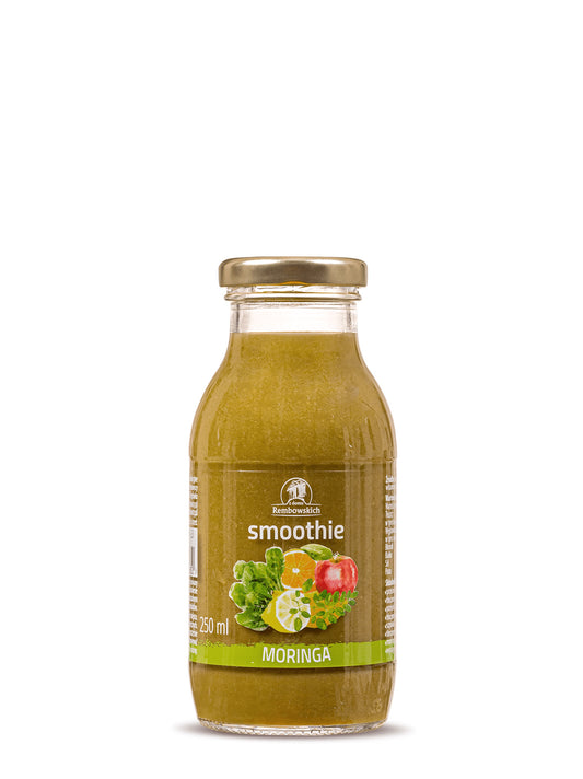 250ml Moringa-Smoothie von Z domu Rembowskich, cremige grüne Moringa-Getränk in Flasche, frisch und gesund.