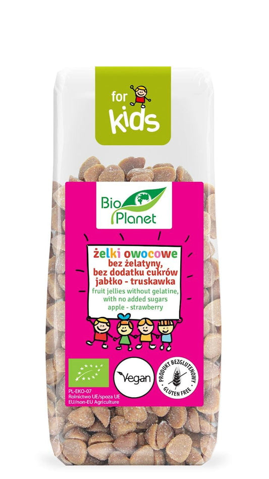 Fruchtgummis ohne Gelatine und Zuckerzusatz, Apfel-Erdbeere Geschmack, glutenfrei, BIO PLANET, SERIA FOR KIDS, 100 g