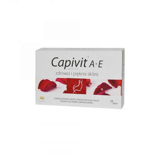 Blister mit 30 Capivit FORTE Kapseln für gesunde und schöne Haut, von Omega Pharma, auf weißem Hintergrund.