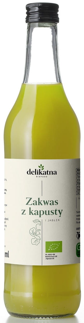 Bio-Sauerteig aus Kohl und Äpfeln in 500 ml Flasche, von biogo, frischer Naturprodukt für fermentierte Lebensmittel.