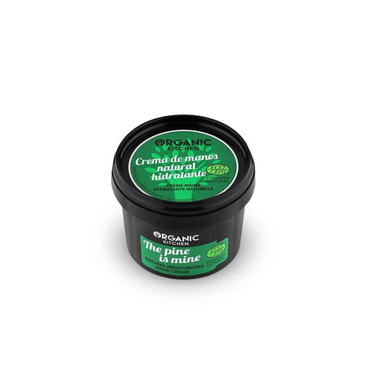 Feuchtigkeitsspendende Handcreme von EUROBIO LAB mit Kiefernextrakt in 100 ml Tube, sichtbare Verpackung und Textur.
