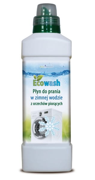 EcoWash ECOVARIANT Kaltwasserwaschmittel in einer Flasche, zeigt das umweltfreundliche Waschmittel für kalte Wäsche.