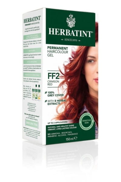 Gelfarbe FF2 Purpurrot von HERBATINT, cremige Textur, für Haarfärbung, in einer offenen Packung.