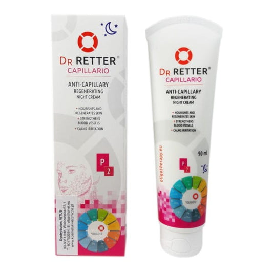 Nachtcreme für Gefäße von DR RETTER, 90 ml, cremige Textur, ideal für die Pflege empfindlicher Haut und gefäßempfindliche Haut.