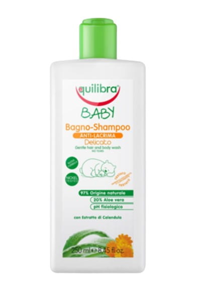EQUILIBRA Babyshampoo für Körper und Haare, sanfte Reinigung für Babys mit mildem, hypoallergenem Produkt, Flasche mit Shampoo.
