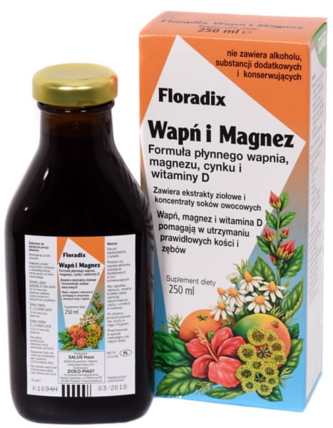 Flüssiges Floradix Kräuter-Calcium und Magnesium Nabe in 250 ml Flasche, natürliche Mineralstoffmischung mit Kräutern