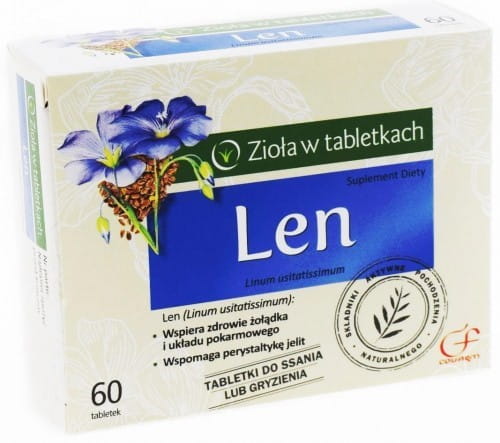 Weiße Flachs Tabletten in einer offenen Packung, zur Unterstützung der Darmverdauung, von der Marke COLFARM