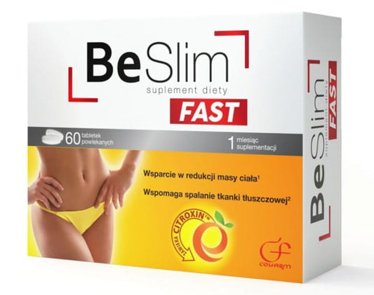 Be Slim Fast 60 Tabletten von COLFARM, Nahrungsergänzungsmittel zum Abnehmen, in einer weißen Verpackung.