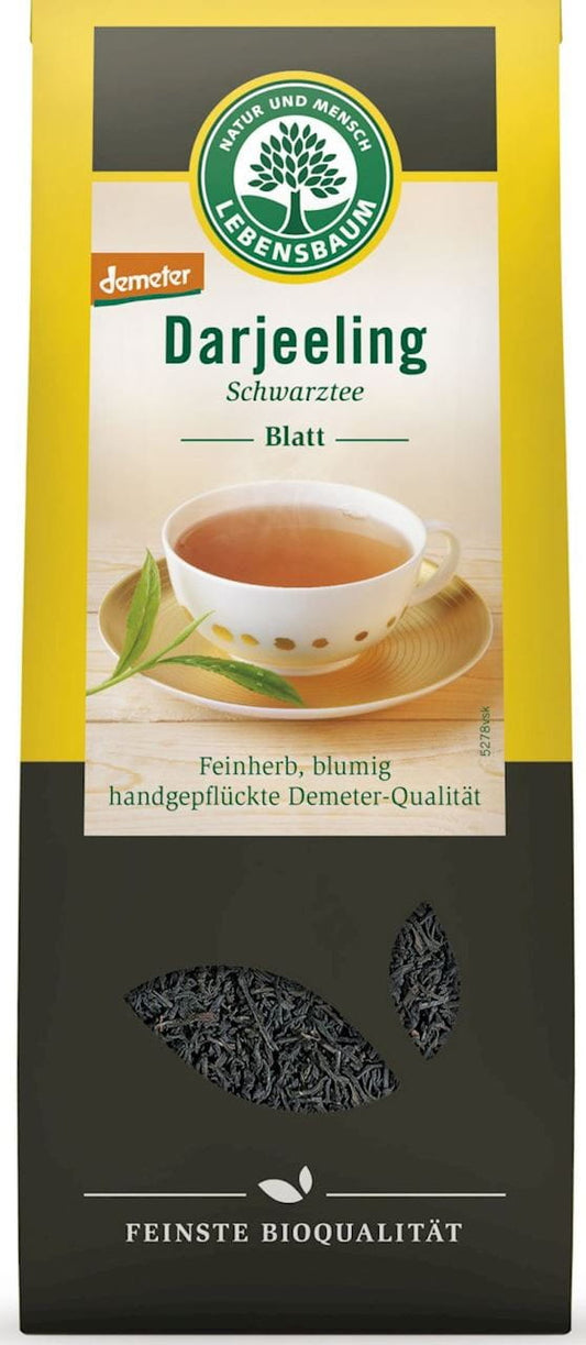 Schwarzer Bio-Darjeeling loser Blatttee von LEBENSBAUM, 100 g, trockene Teeblätter in einer transparenten Packung