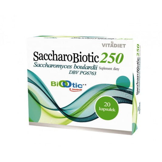 VITADIET Saccharobiotic 250 Nahrungsergänzungsmittel, 20 Kapseln, probiotische Kapseln gegen Verdauungsbeschwerden