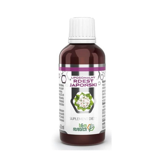 Liposomaler japanischer Staudenknöterich Extrakt in 50 ml Flasche, von BOTANICAL RESEARCH, sichtbar in der Verpackung.