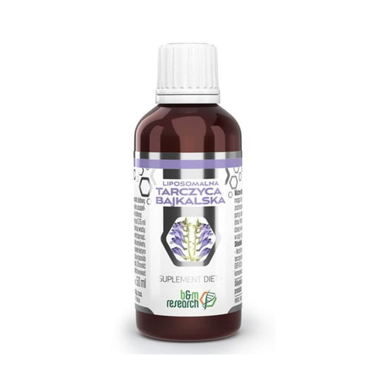 Liposomales Baikal-Helmkraut in 50 ml Flasche, von BOTANICAL RESEARCH, zeigt die gelbe Flasche mit Etikett und Verschluss.