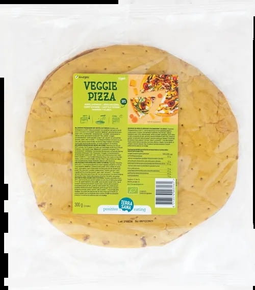 Bio-Pizzaboden mit Möhren und Kürbis von TERRASANA, 2 x 150 g, frischer Teig für vegetarische Pizza.