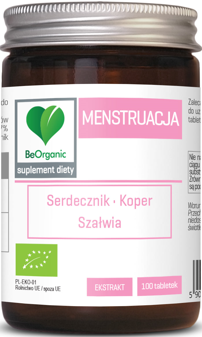 Empfohlene Tabletten für die Menstruation BIO 100 Stück (450 mg) - BE ORGANIC