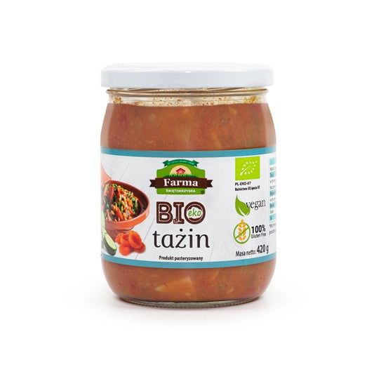 Glutenfreies BIO-Tajine Gericht von FARMA ŚWIĘTOKRZYSKA, 420 g, frisch zubereitet, mit traditionellen Gewürzen und Zutaten.