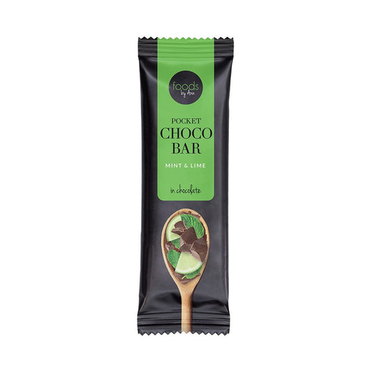 Schokoriegel Minze & Limette in Schokolade von Foods by Ann, 35 g, mit Minze- und Limetten-Füllung, umhüllt von dunkler Schokolade