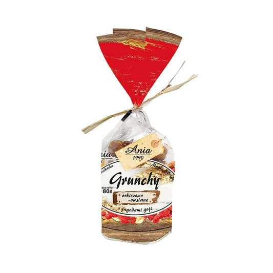 Dinkel- und Haferkekse mit Goji-Beeren von ANIA, 180 g, knusprige Kekse mit Getreide und roten Beeren.