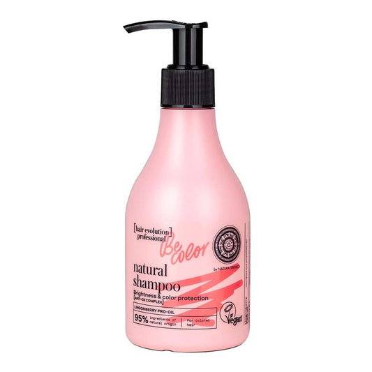 Flasche des BE COLOR Shampoos von EUROBIO LAB für coloriertes Haar, 245 ml, mit grüner Verpackung und Naturkosmetik-Design.